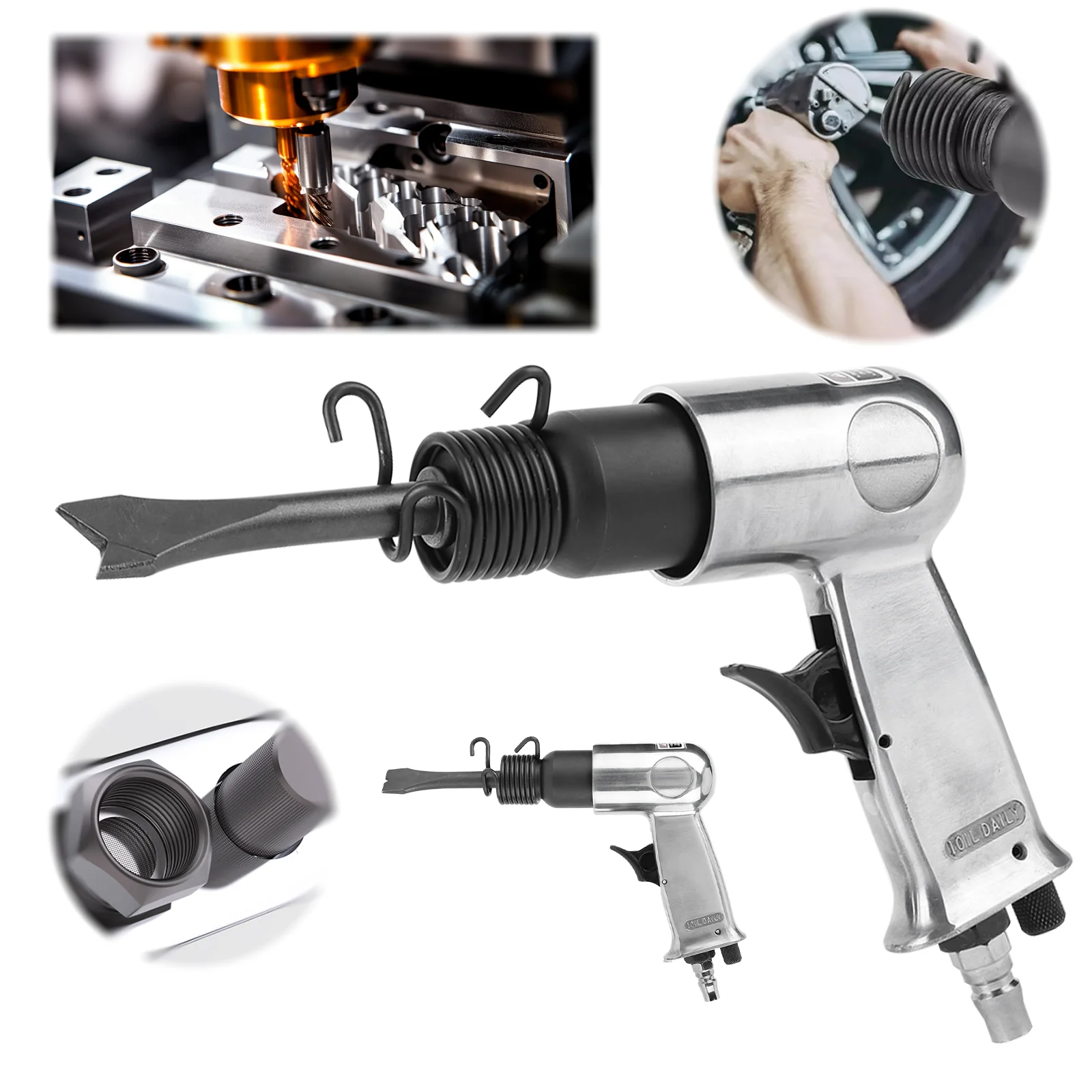 50 MM Professional Air Hammer Kit 4-Chisels Pneumatic Hammer 4500 BPM Pneumatic Shovel Spring & Fitting for Auto and Metal Work - 4