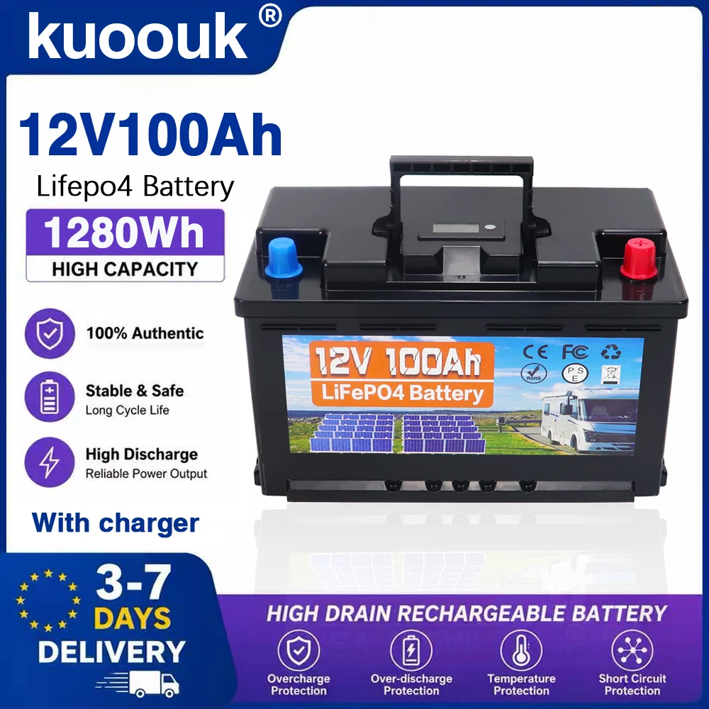 12V 100Ah 150Ah 200Ah 350Ah 700Ah LiFePO4 Lithium-Eisenphosphat-Batterie mit integriertem BMS, 10.000 Zyklen für Wohnmobile, Golfwagen, Solarspeicher, steuerfrei