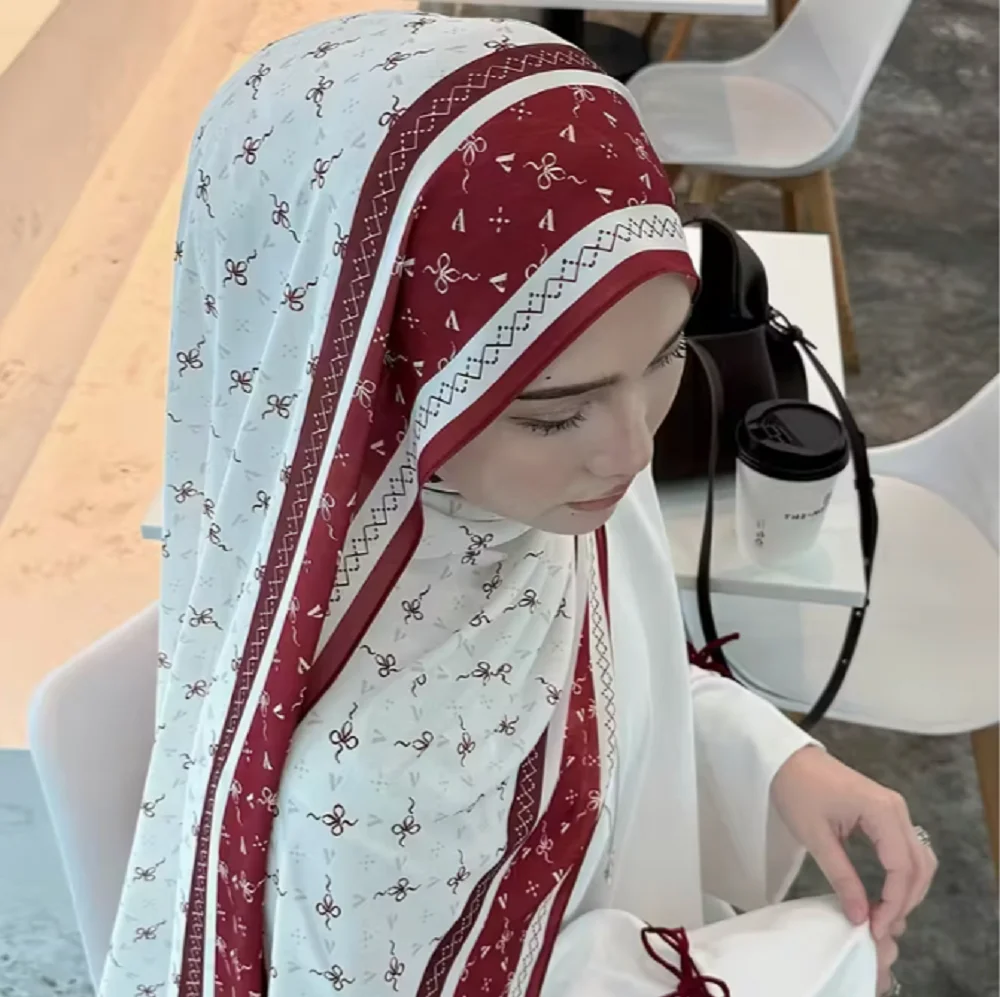 

Новый модный шифоновый хиджаб с принтом для женщин, мусульманский платок на Рамадан, мягкая повязка на голову с рисунками, этнический исламский тюрбан ﻿