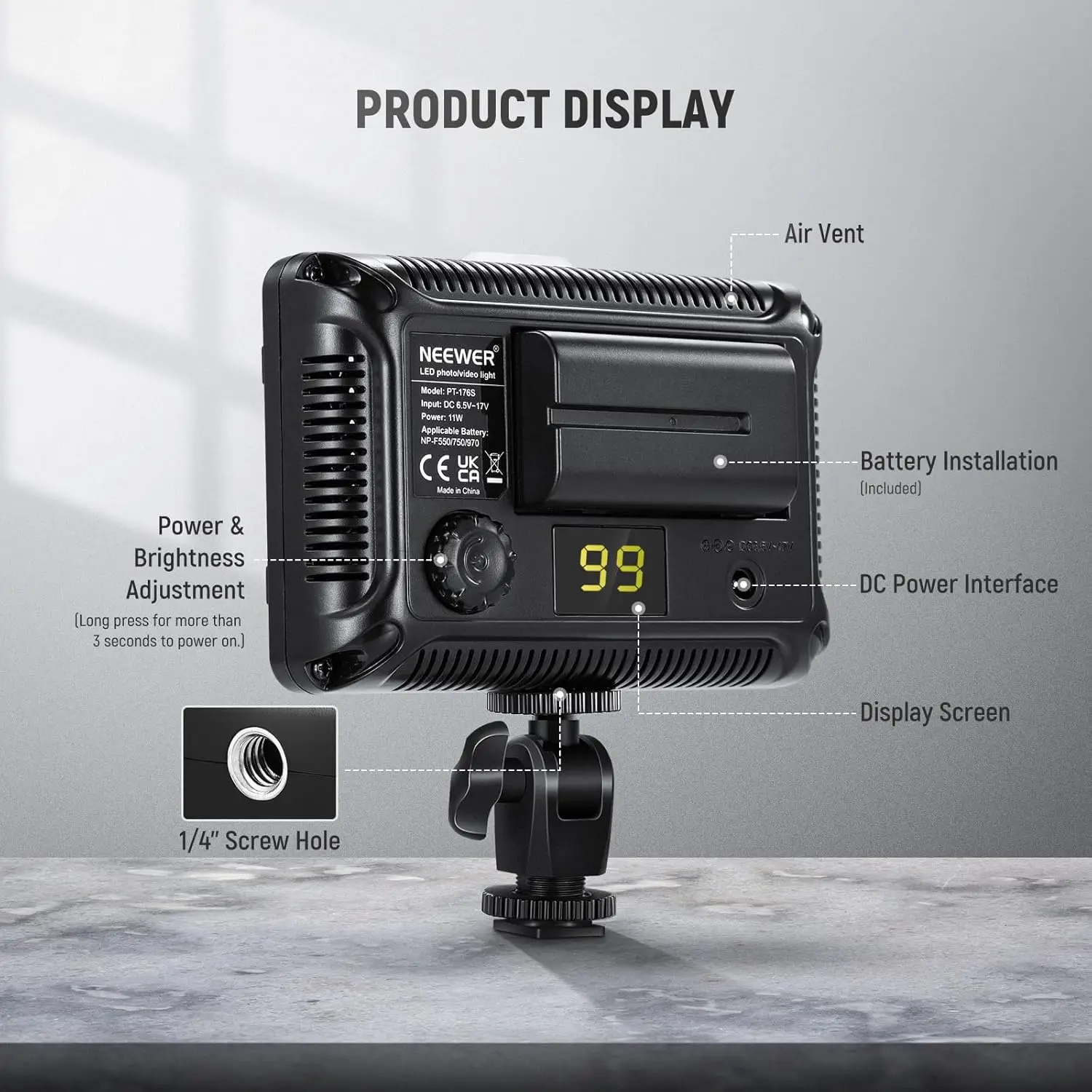 176 LEDs Video Light Camera lighting With NP-F550 Battery and Charger for Canon Nikon Sony better than cn-160 AL-160 free Bag