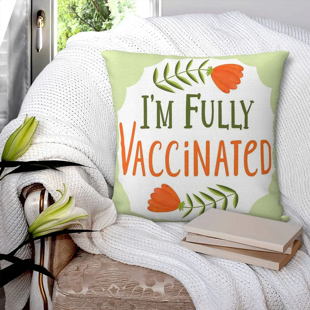 I'm Fully Vaccinated Square Pillowcase Pillow Cover Polyester Cushion Zip Decorative Comfort Throw Pillow for Home Sofa