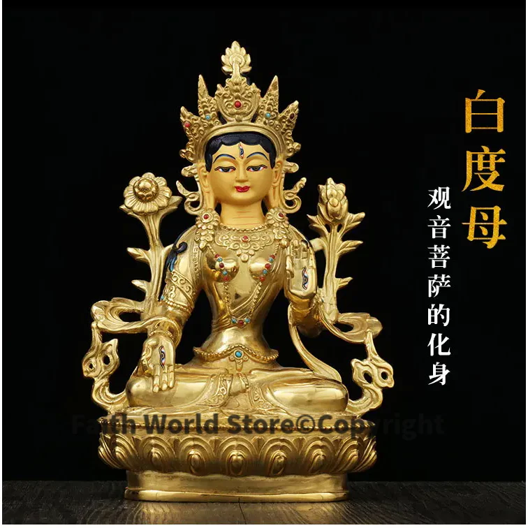 2025 large TOP Good gilding Buddha statue HOME family talisman effective Tibetan Nepal Bodhisattva white Tara Buddha statue