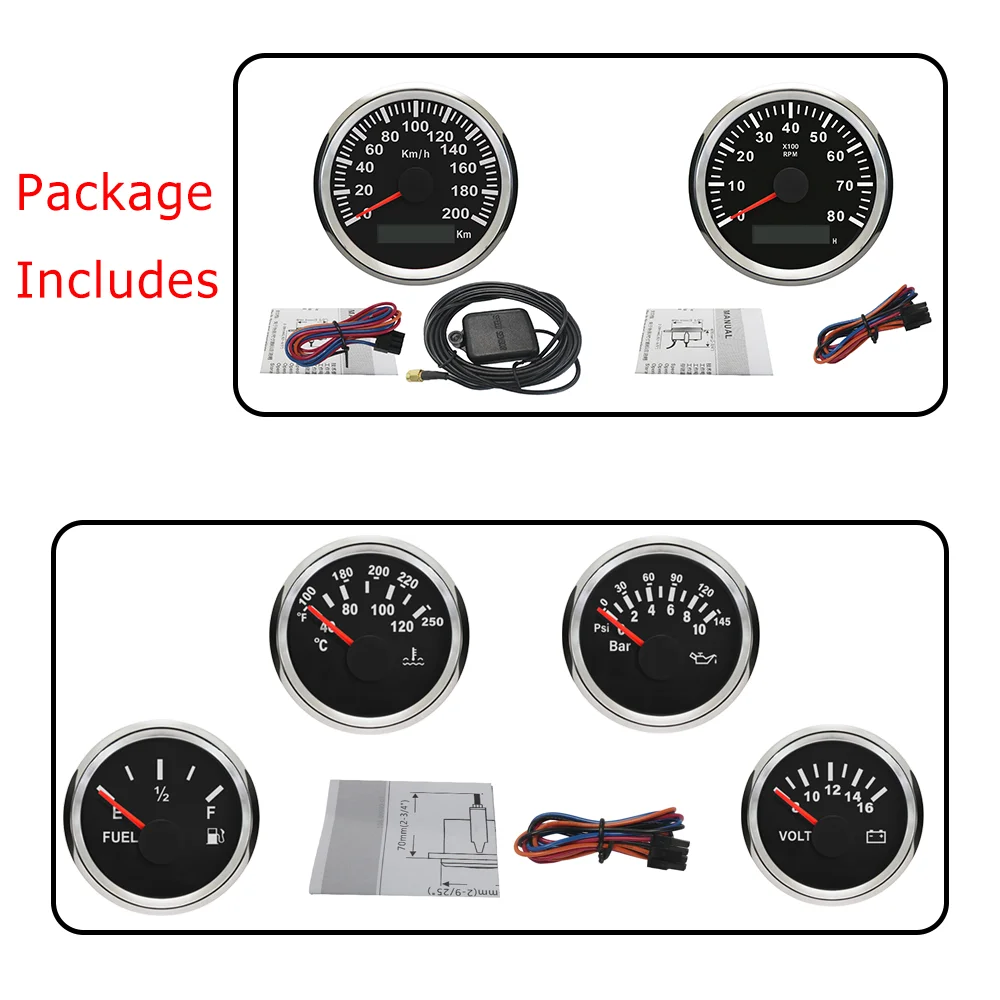 

Набор из 6 манометров, 52 мм, температура воды, давление масла, измеритель уровня топлива, вольтметр + 85 мм GPS-спидометр, тахометр 8000 об/мин с красной подсветкой