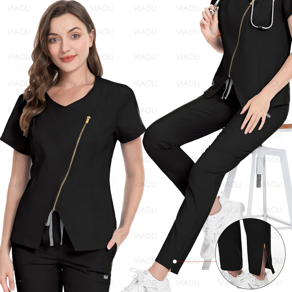 New Scrubs Set Medical Uniforms Stretch Scrub Tops Pocket Straight Pants Nurse Uniform Doctor Surgery Suit Beauty Salon Workwear