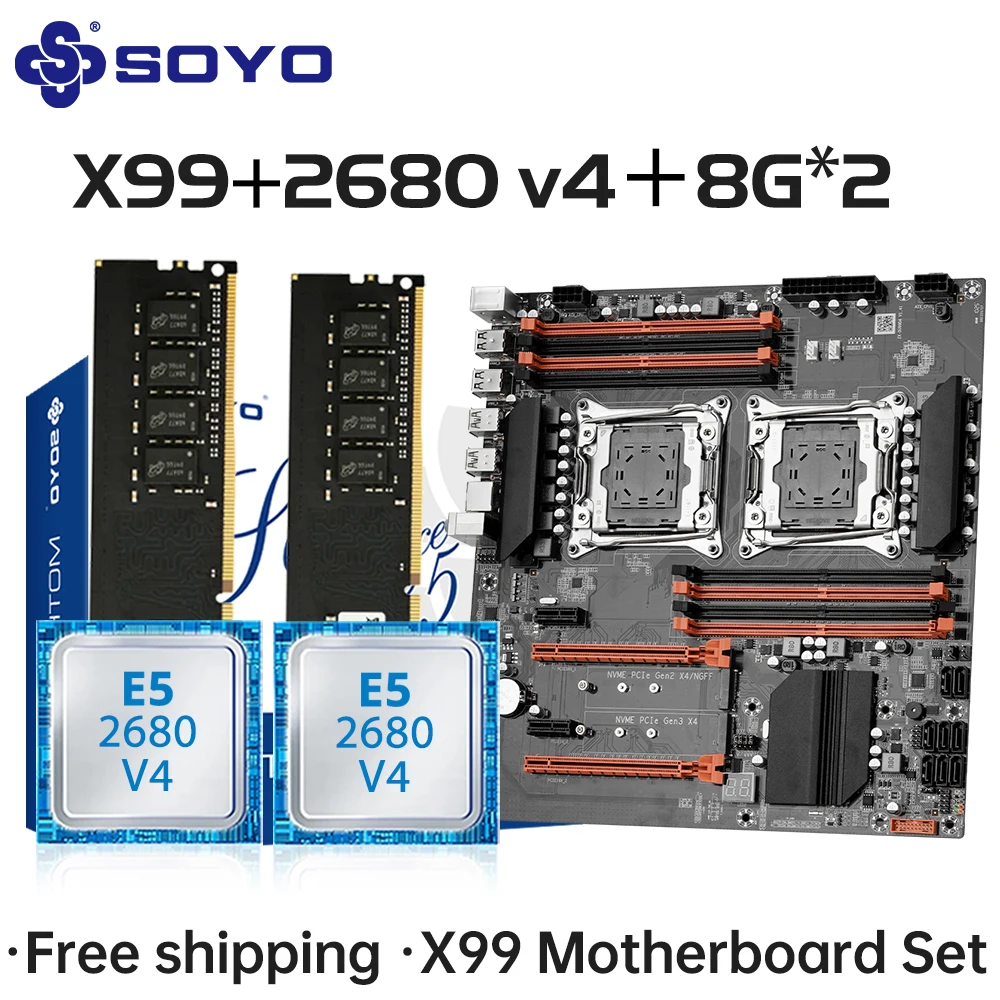 

Комплект материнской платы X99 с двумя процессорами Intel Xeon E5 2680 V4 и DDR4 16 ГБ (2*8 ГБ) LGA2011-3 M.2 NVME для настольных игровых компьютеров