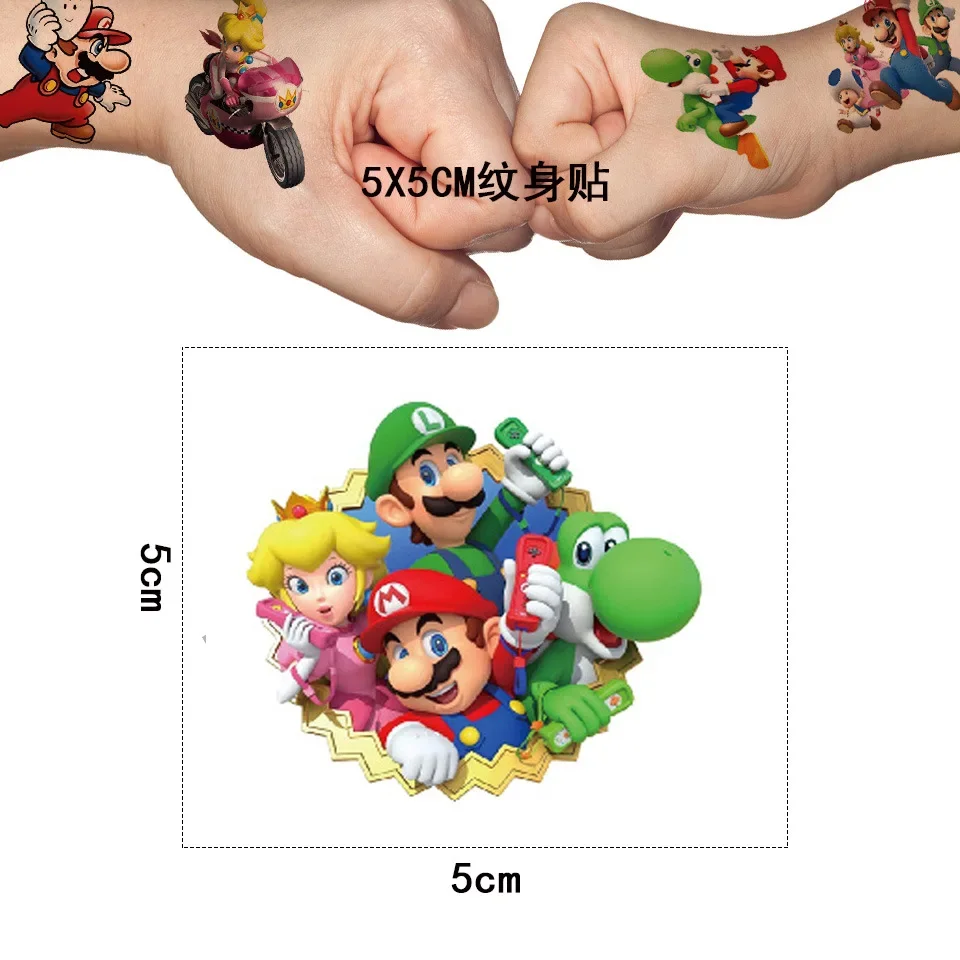 Pegatinas de tatuaje de Super Mario, pegatinas desechables de transferencia de agua, regalo