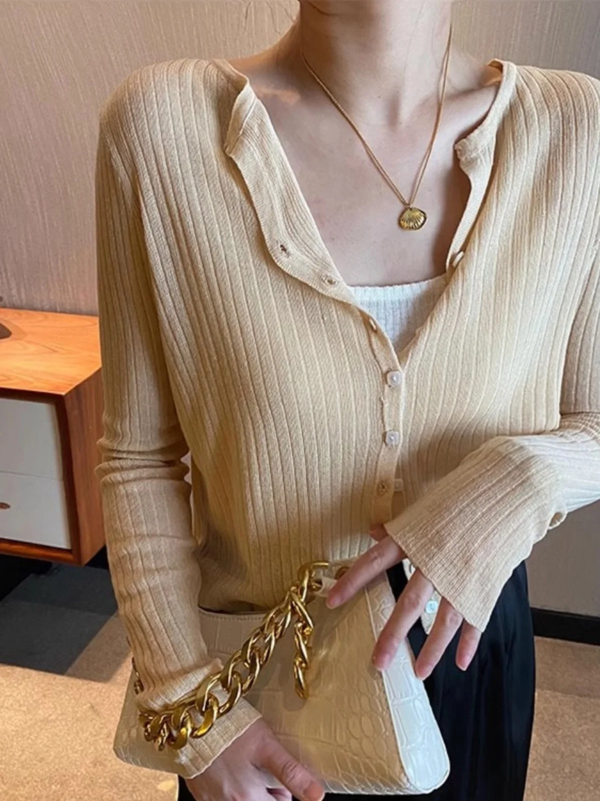 سترة نسائية خفيفة من الحرير الجليدي الفاخر مع حزام، واقية من الشمس، مناسبة لفصلي الربيع والخريف #2