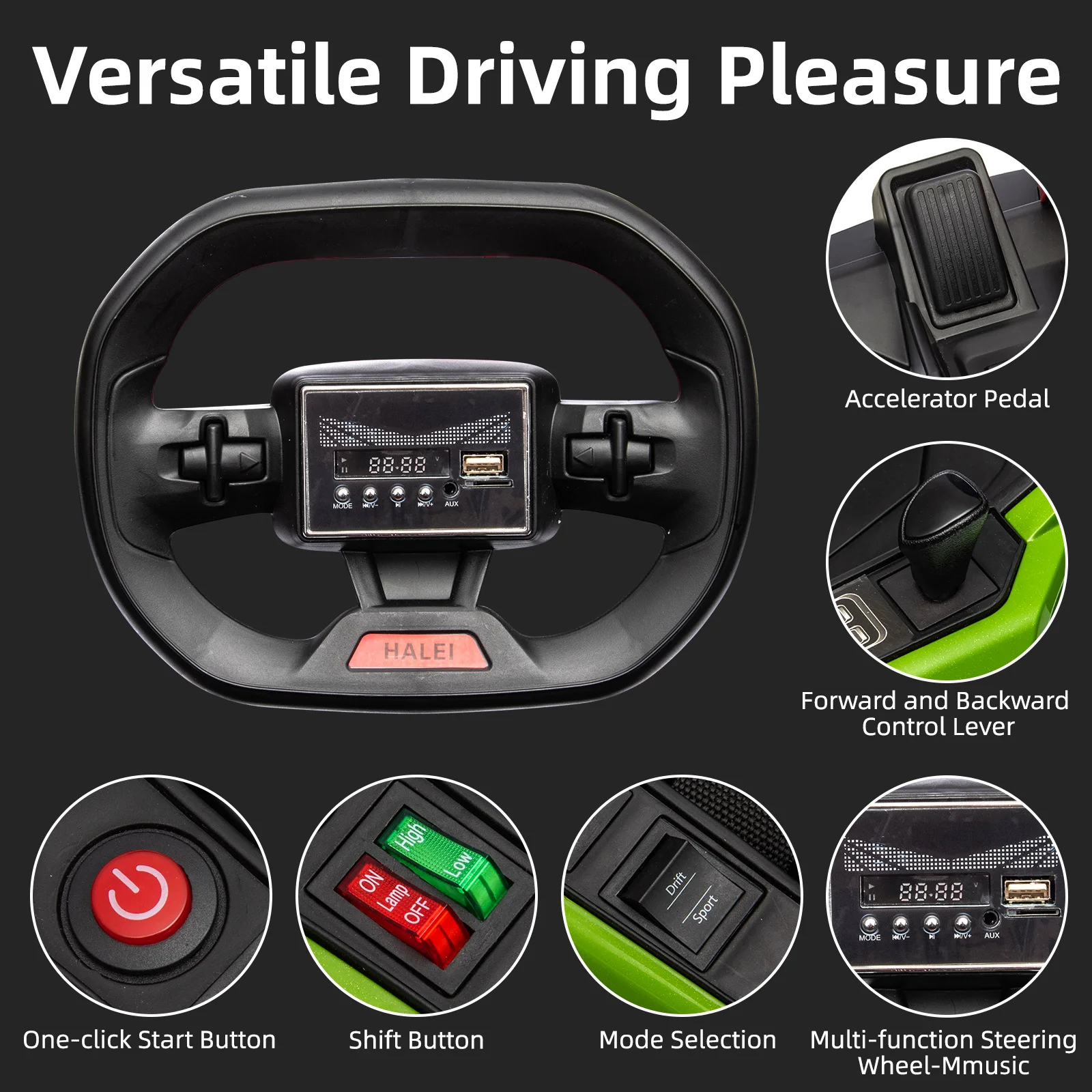 Karting dla dzieci, elektryczny gokart 24V z 2 * 150W mocnymi silnikami, maksymalna prędkość 13 km/h, światła, zabawka wyścigowa do jazdy na zewnątrz dla dzieci