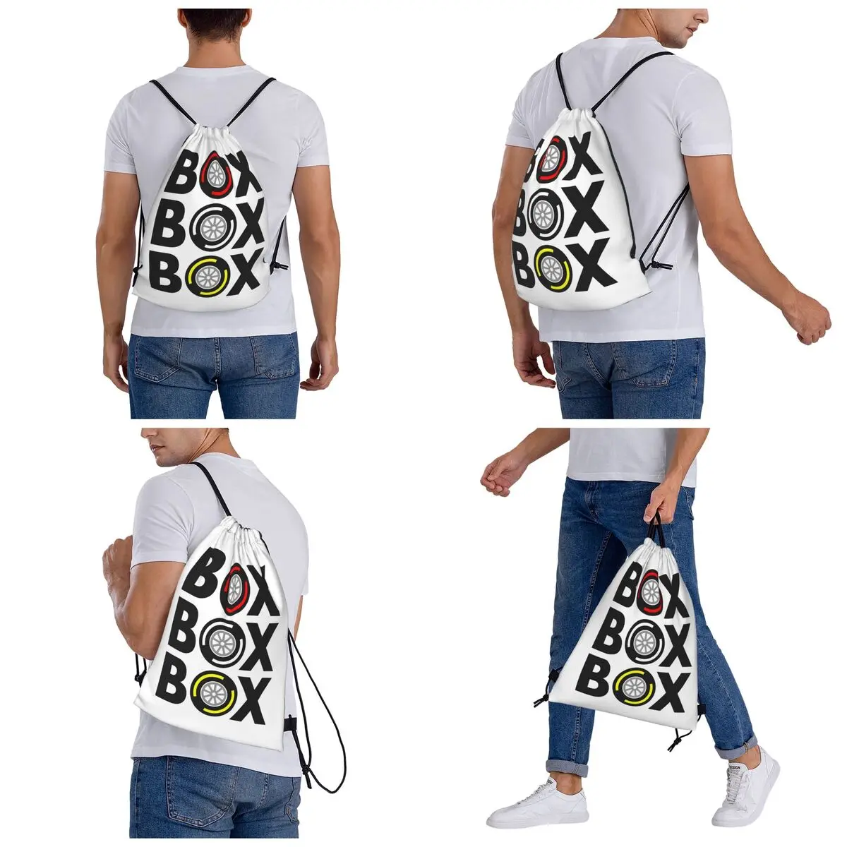 Mochilas con diseño compuesto de neumáticos F1, "Caja Box", bolsas portátiles con cordón, bolsa deportiva, bolsas para libros para hombre y mujer, escuela