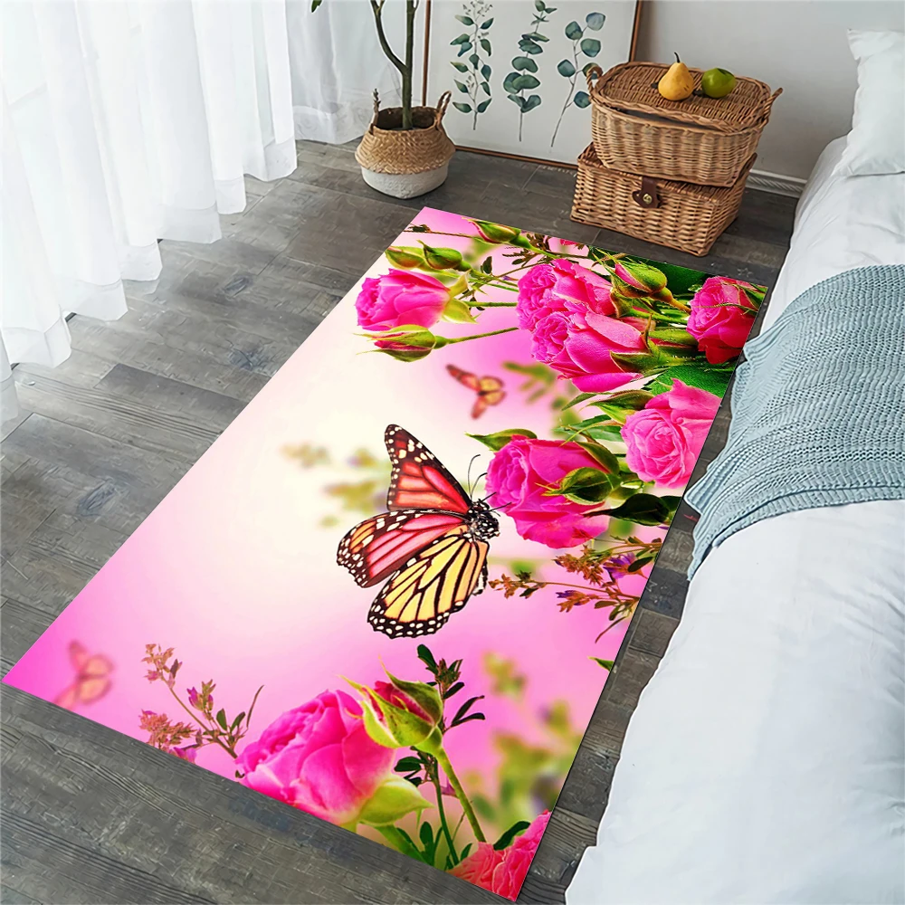 

CLOOCL New Fashion Carpets Plants Flowers Rose Butterfly 3D Printed Floor Mats Carpets for Living Room Indoor Hallway Area Rugs