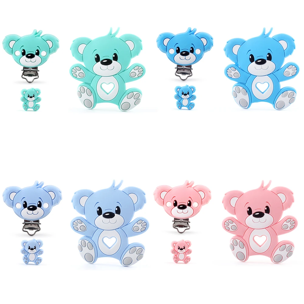 

3Pcs Baby Silicone Beads Teether Silicone Pacifier Clip Bear Shape Baby Teething Toys Set Nursing For Pacifier Chain Making