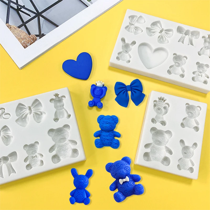 Toy cute bear bow silicone mold bow series Love romantic Valentine\'s Day doll creative decoration DIY chocolate candy mold