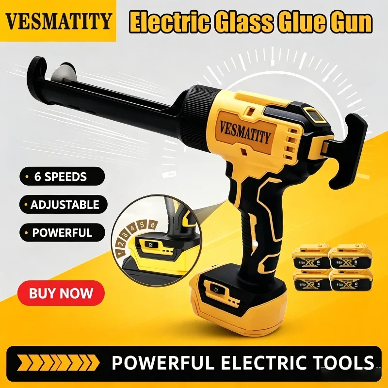 VESMATITY Cordless Electric Caulking Gun 6 Speed Adjustable for Doors Windows Glass Sealant Adhesive Glue Tool 18V 20V Battery