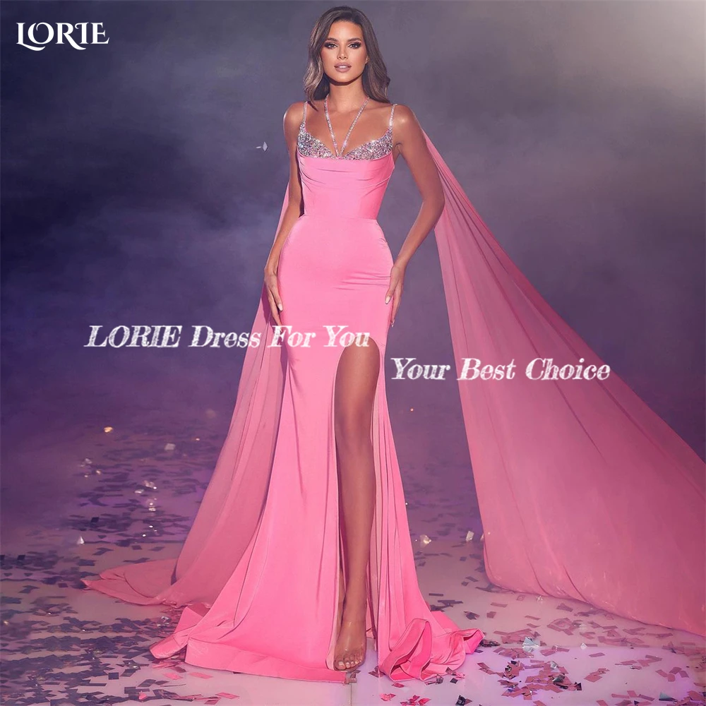 LORIE vestido de noche de sirena rosa de lujo, cintas con tirantes finos, abertura lateral, Halter, vestido de graduación, vestidos de fiesta de desfile de Arabia Saudita