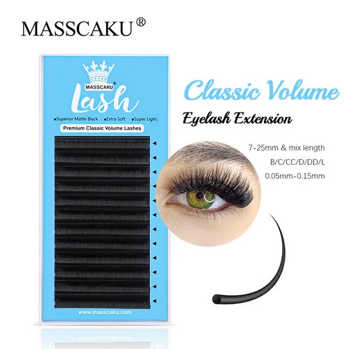 MASSCAKU-Extensión de pestañas, producto de maquillaje, clásico, Regular, Individual, suave, volumen ruso, 0,05/0,07/0,10mm
