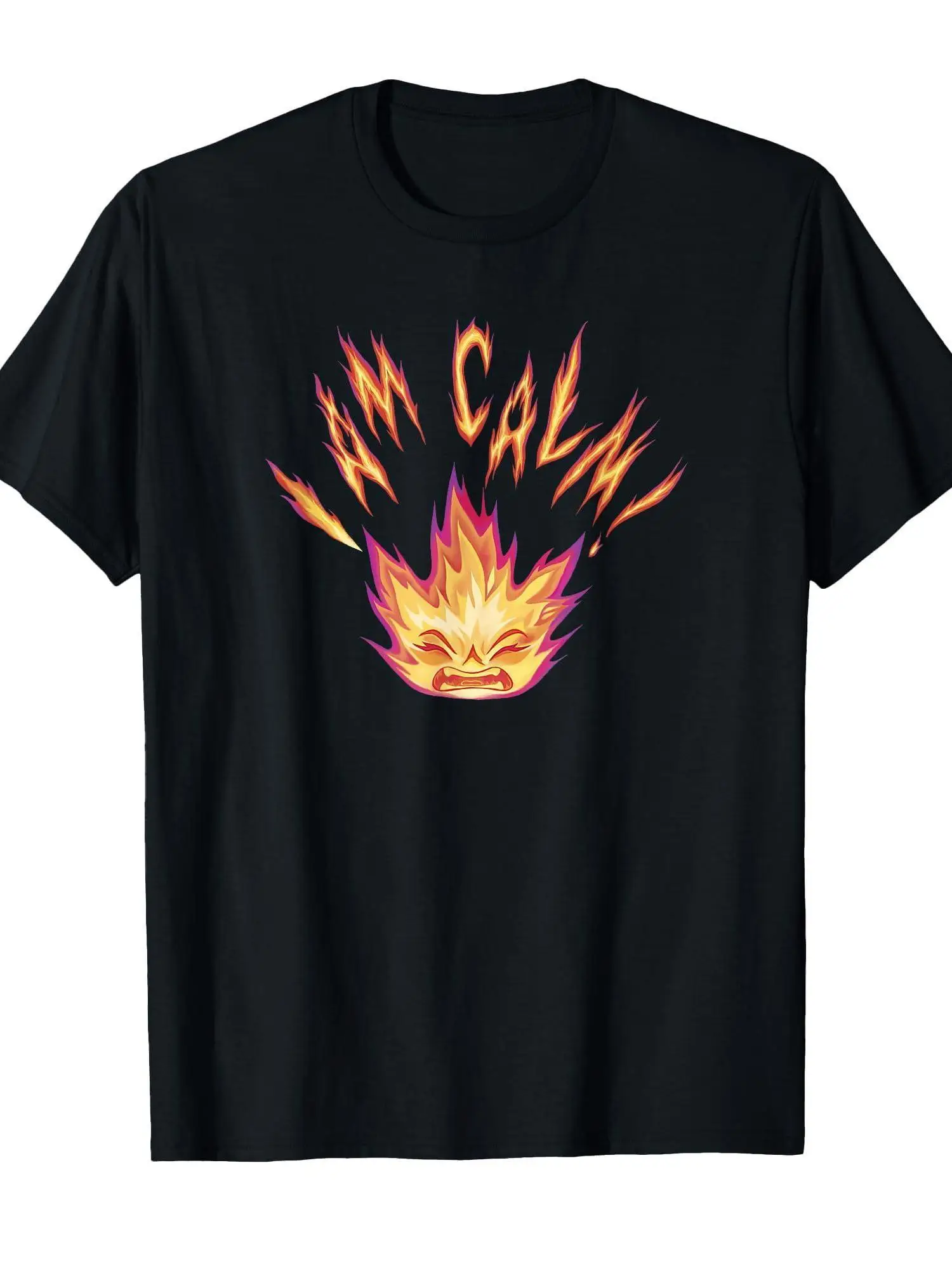 

Футболка Disney Pixar «I Am Calm» с пламенем, мужская и женская, с короткими рукавами, нейтральный стиль, повседневная с мультяшным принтом