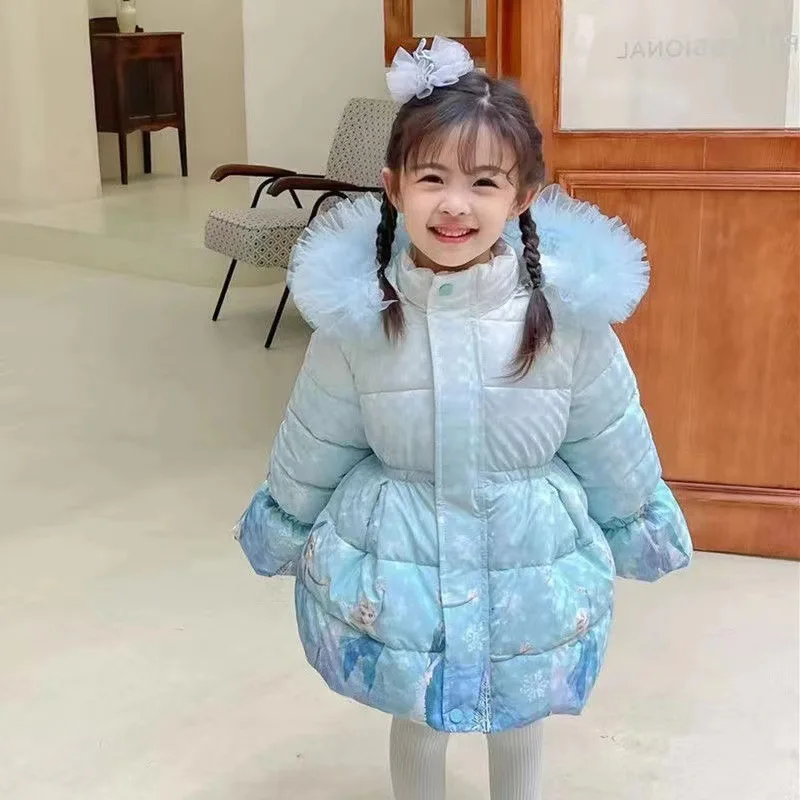 

Girls Down Jacket, Mid-Length Fleece-Lined Winter Coat for Toddlers & Kids Outerwear