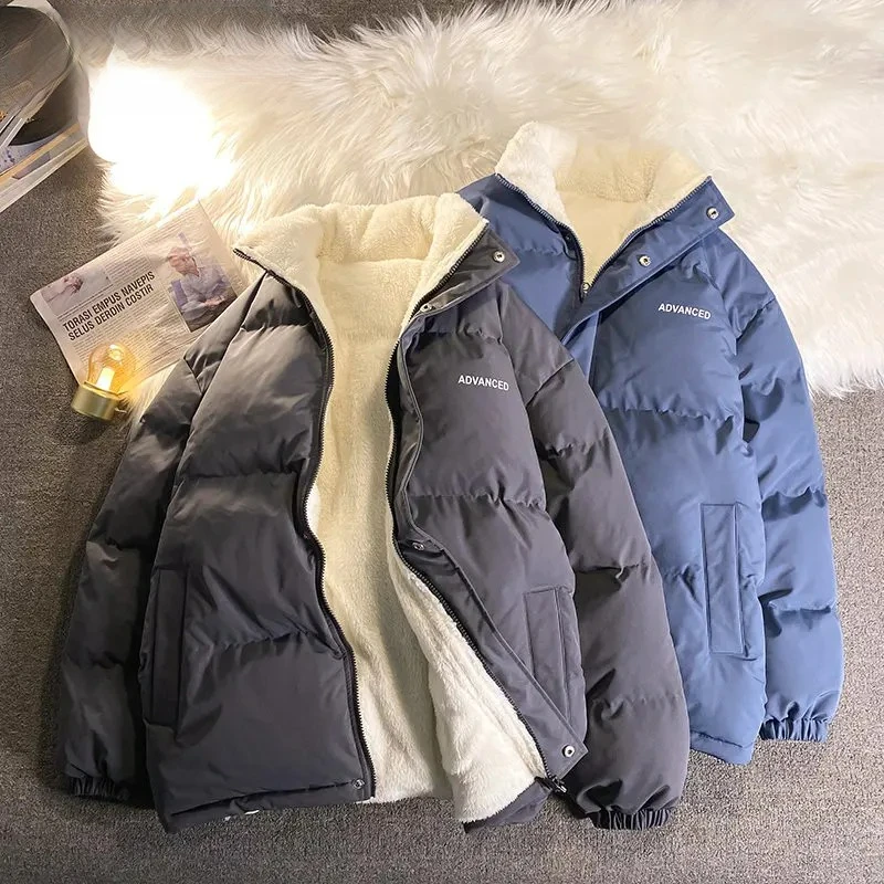 Fleece Thicken Letter Graphic Men and Women Winter Coat Unisex Oversize Parkas Korean Coat Warm Baggy Casual Jackets Feamle