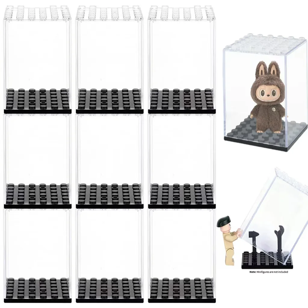 Minifigure Display Case – Dustproof Lego-Compatible Building Blocks Showcase Box Clear Rectangular Base for VinylToys For Labubu
