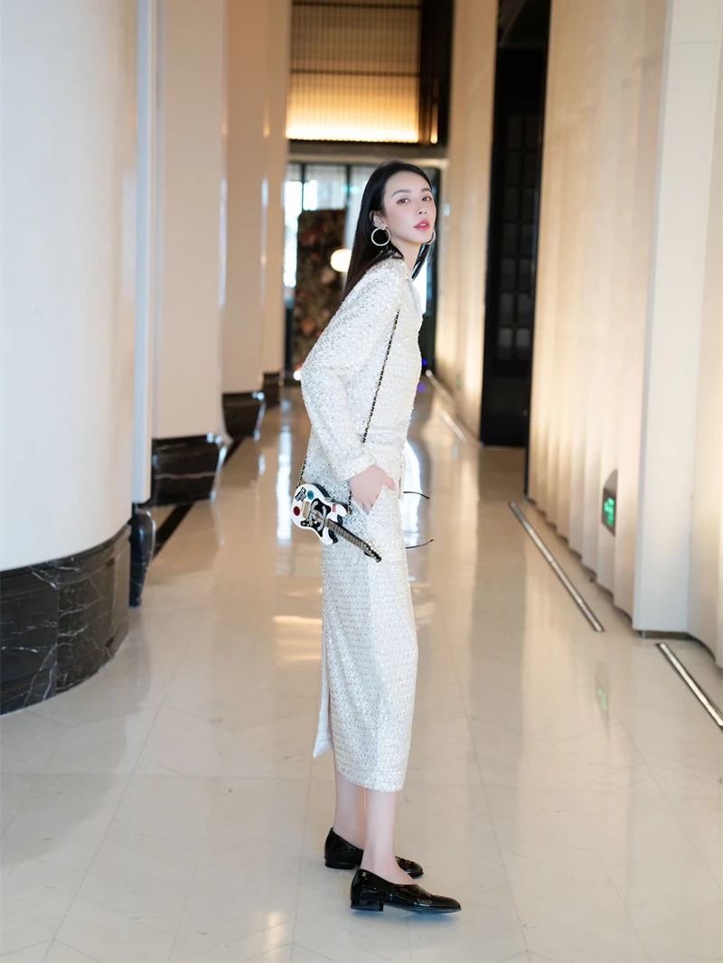 

Nothing Nine Heavy Industry Sequin ter Skirt Women's Spring Faion Glitter Skirt Ele Chic Glittery f-length S...