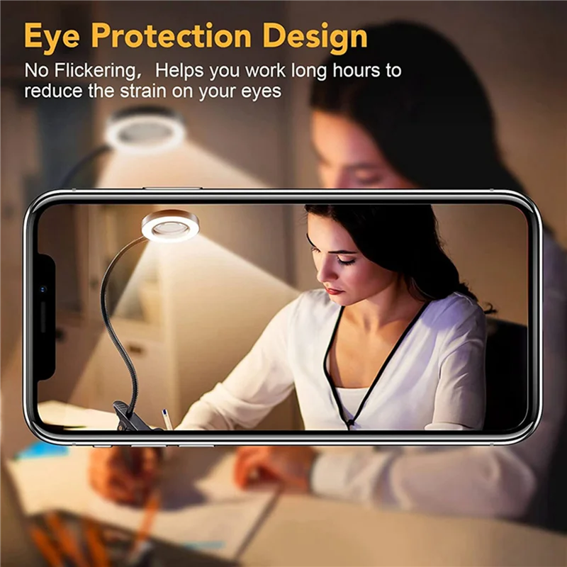 

A69E48 LED Desk Lamp Clip With 5X Magnifying Glass Light 360° Adjustable 3 Modes LED Desk Light For Bed Desk Work Crafts-2PC
