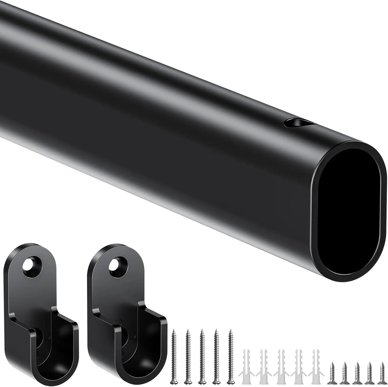 

Регулируемая штанга для шкафа для подвешивания одежды, раскладная 17-40 дюймов, усиленная, для прачечной и хранения вещей в автофургоне, черная