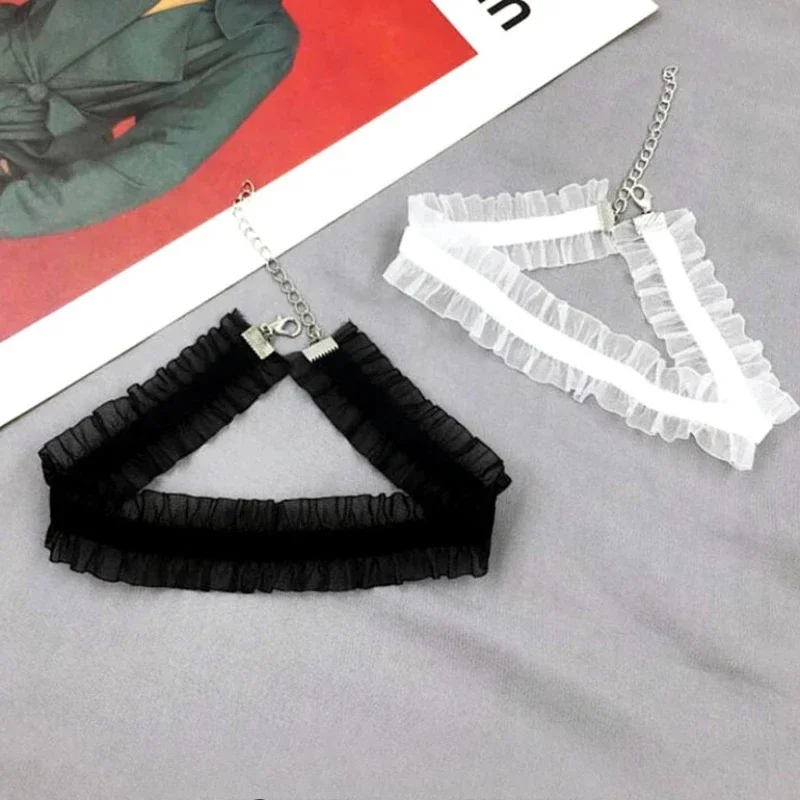 Retro Trendy Velvet Collarbone Chain Necklace Women\'s Fashion Black and White Collar Women\'s Neck with Lace Sweet Collar Jewelry