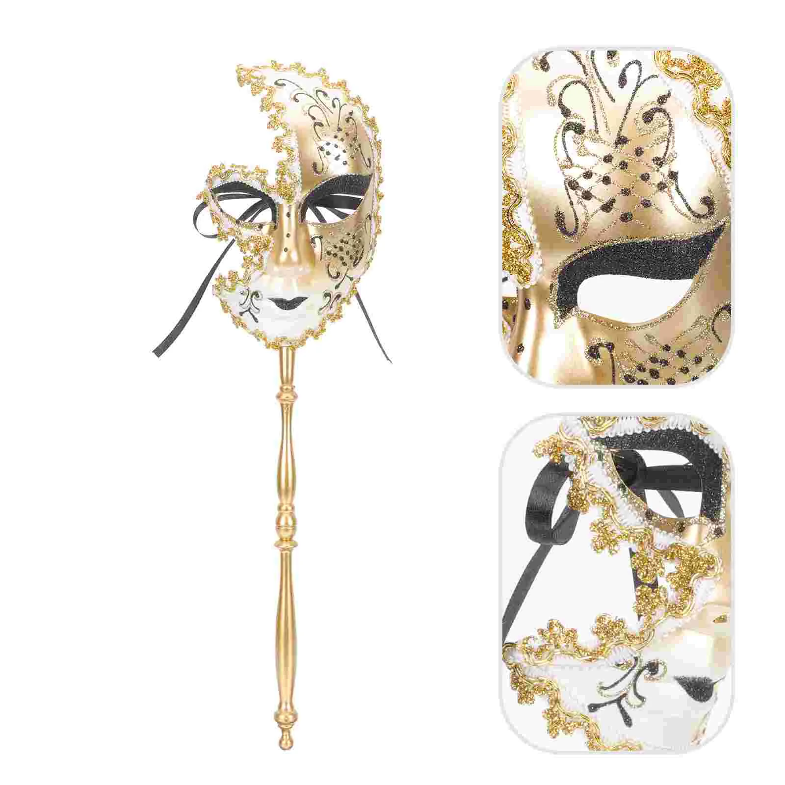 

Venetian Mask Decor Masquerade Festival Accessory with Stick for Ball Evening Handheld