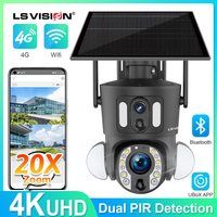 LS VISION 4K 8MP Solar Powered Camera Outdoor Dual Screen Surveillance Cctv Camera 4g Wireless Dual PIR Detection Auto Tracking