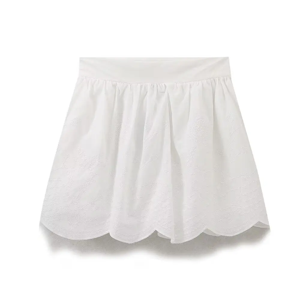 

Maxdutti 2025 Summer Minimalist White Embroidered Skirt French Fashion Girl Retro Elegant Mini Skirt Women