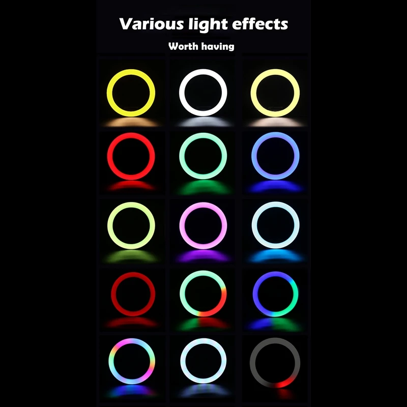 10 Inch RGB Ring Light Tripod LED Ring Light Selfie Ring Light with Stand RGB Video Light with 1.63M Floor