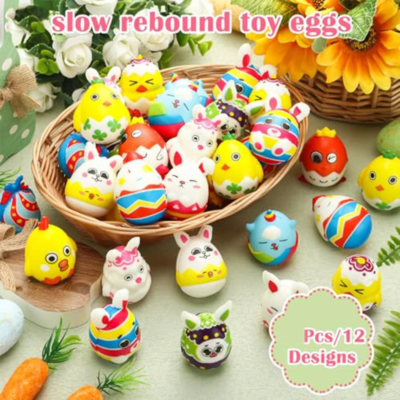 10/30PCS Kawaii Easter Mochi Squishies Slow Rebound Stress Ball Sensory Toys Easter Egg Fillers for Kids Boys Girls Gifts