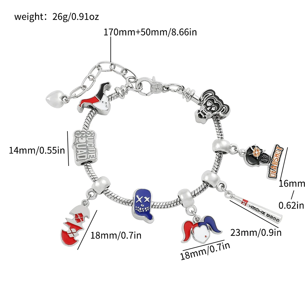 Suicide Squad Charms Bracelets DC The Clown's Girl Pendant  Bangle for Women Personality Jewelry Accessories