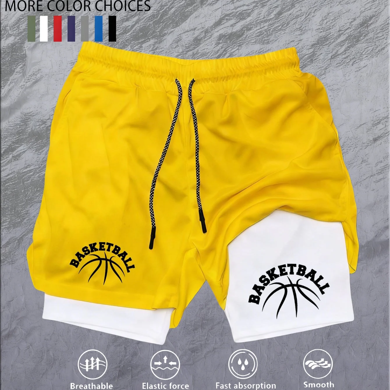 2-in-1 running shorts, suitable for men's fitness leggings, with phone pocket and simple letter print for summer sports pants