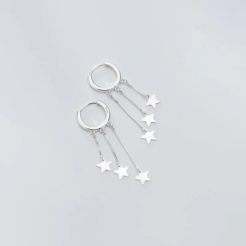 925 Sterling Silver stars hanging behind tassel earrings European and American style trendy women's fashion earrings jewelry
