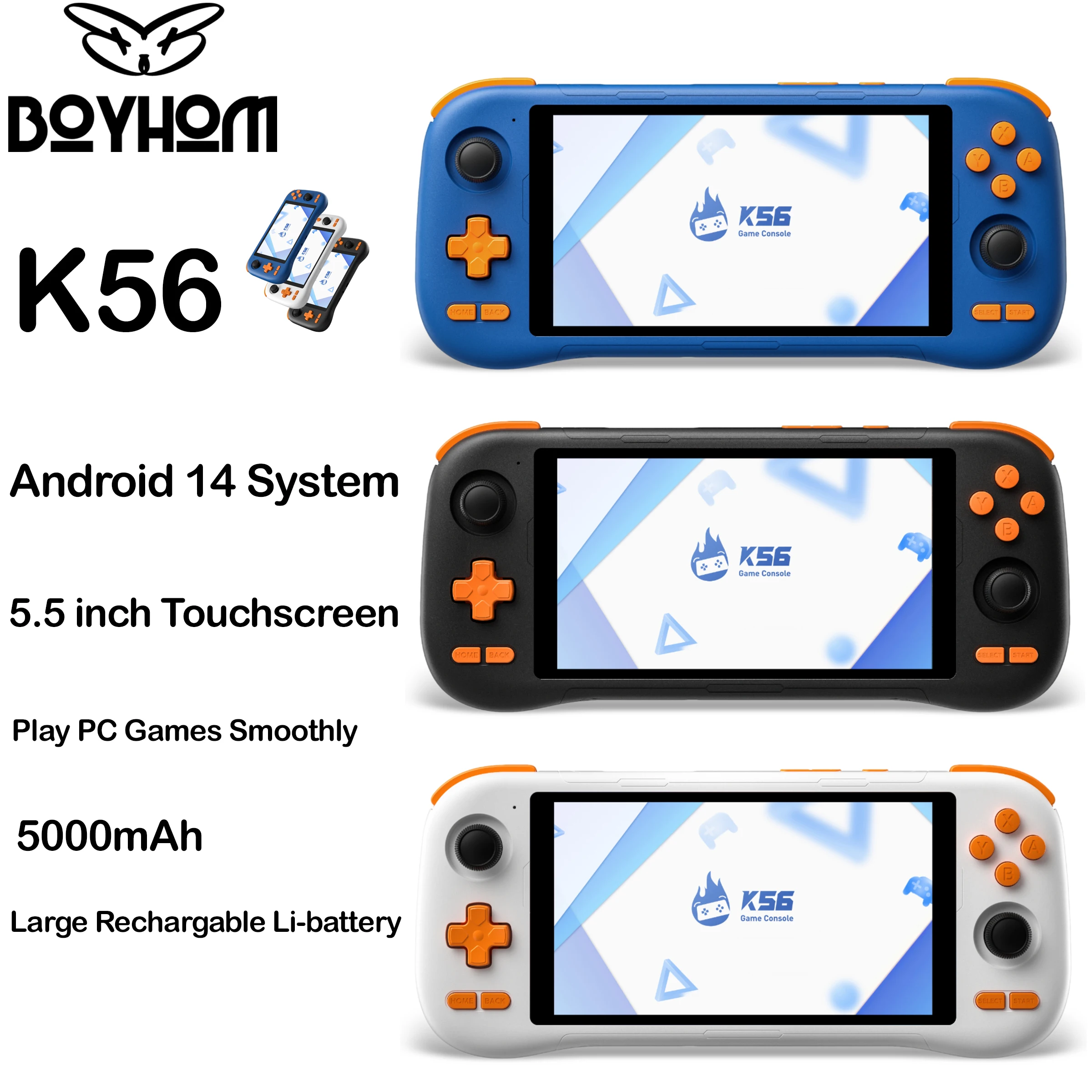 Console di gioco portatile retrò K56, sistema Android 14, touchscreen da 5,5 pollici Batteria al litio ricaricabile di grandi dimensioni da 5000 mAh Miglior regalo