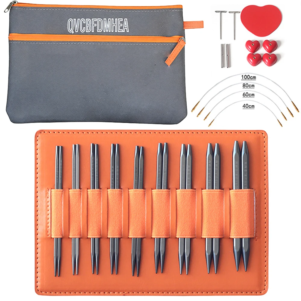 

Square Interchangeable Circular Knitting Needles Set, 9 Pairs 3.5 to 8.0mm Aluminum Circle Needles with 4 Cables, for Beginner