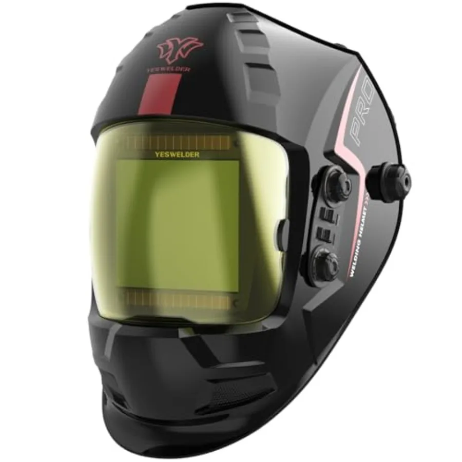 

Auto Darkening Welding Helmet, Hemispherical lens, 1/1/1/1 True Color 3.94"X3.66" Large Viewing, Solar Power 4 Arc Sensor, Wide Shade 4-5/9-9/13 for TIG MIG Arc Weld Grinding Welder Mask