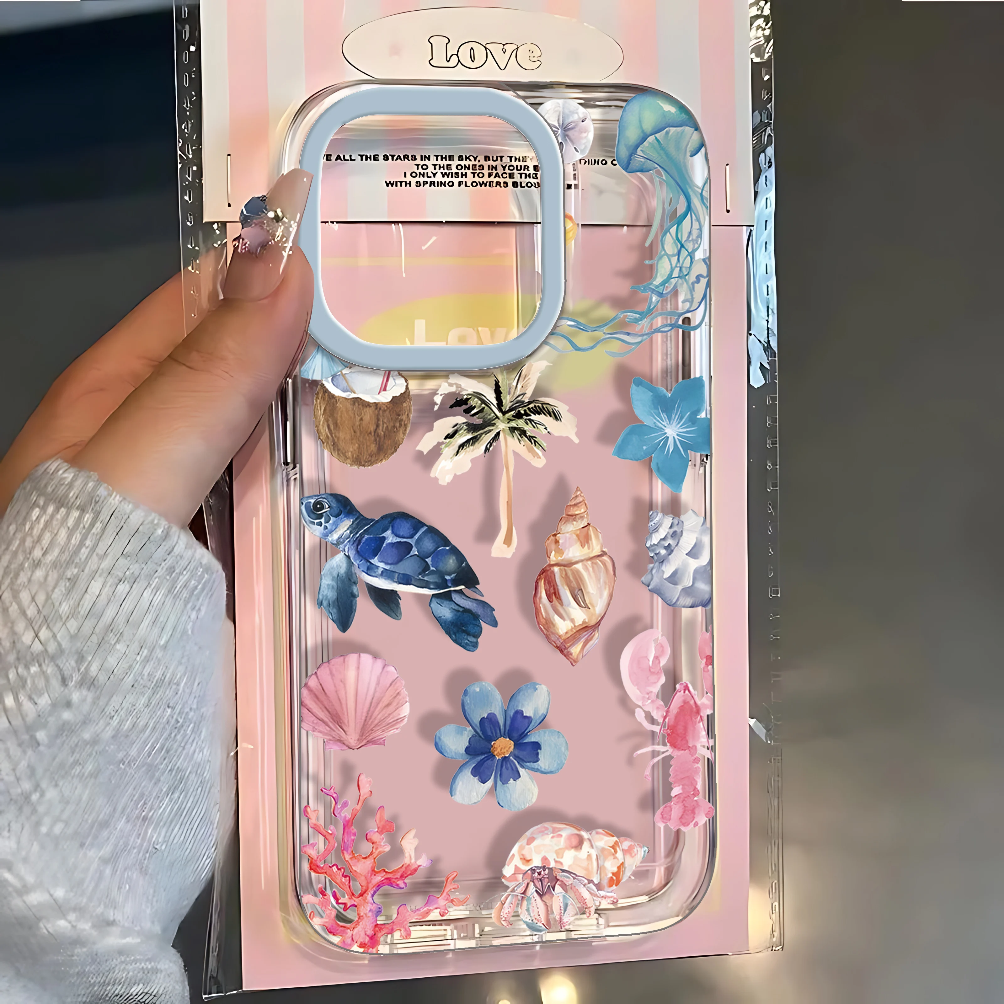 Lovely Ocean Life Theme Phone Case For iPhone 16 16e 15 14 13 12 11 Mini Pro Max X XR XSMax 7 8 Plus Transparent Soft TPU Cover