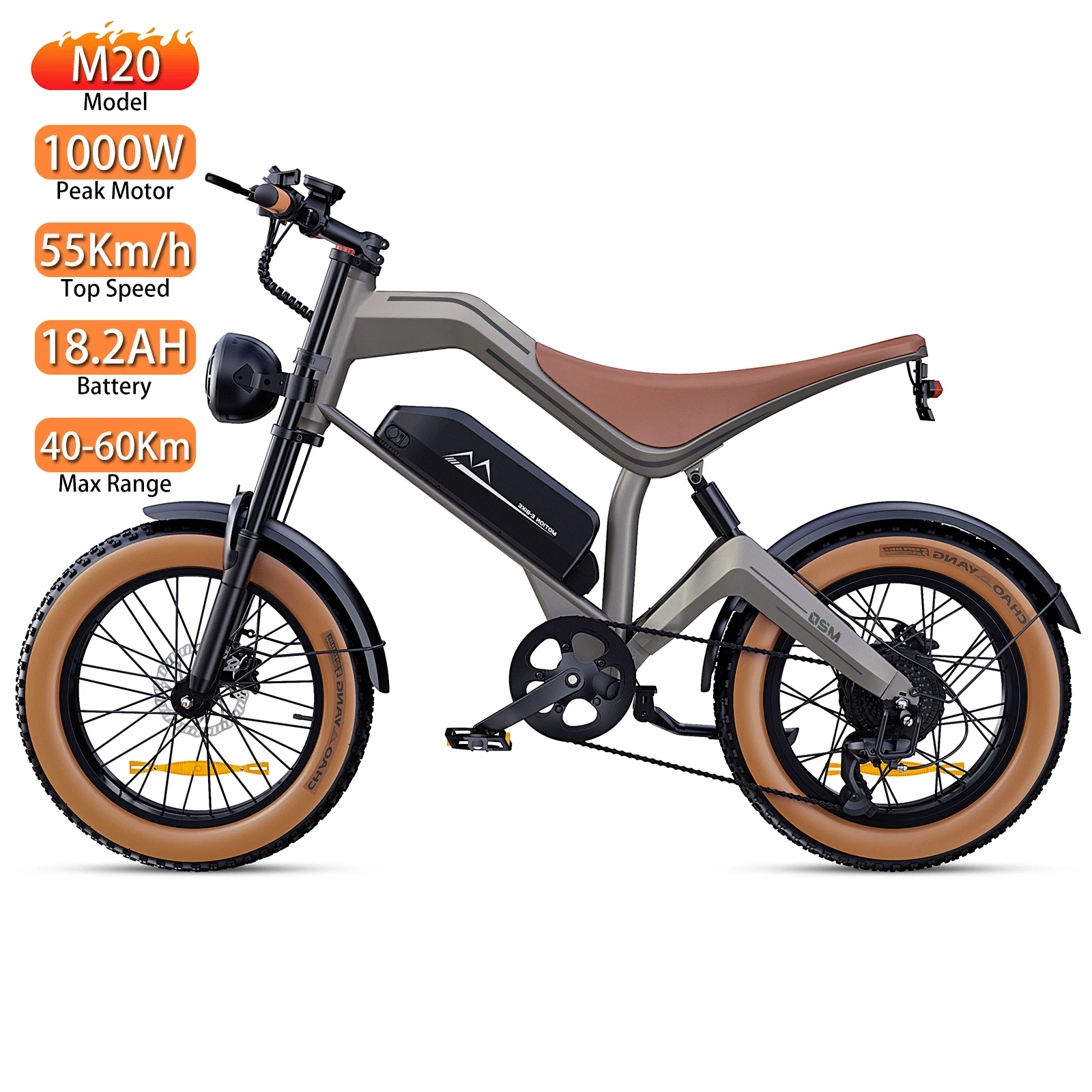 

Electric Bicycle DYu M20 1500W Peak Motor 20" Fat Tire Fully Suspended Adult E-Bike 48V 18.2AH Dual Disc Brakes 7 Speed New