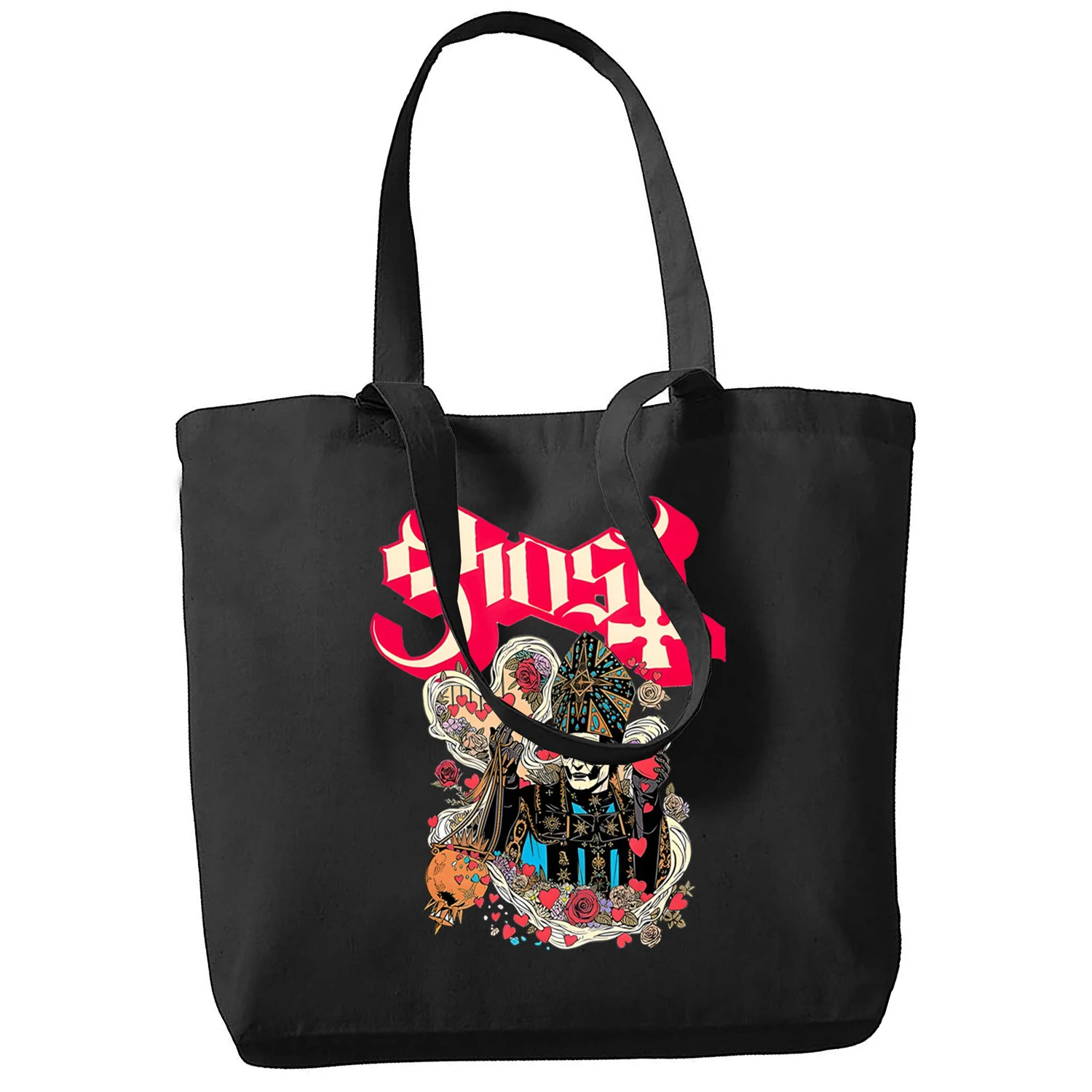 Women Ghost Band Heavy Metal Music Band Prevalent Handbags Canvas Tote Shopping Bags Reusable Shopping Bag Eco Foldable