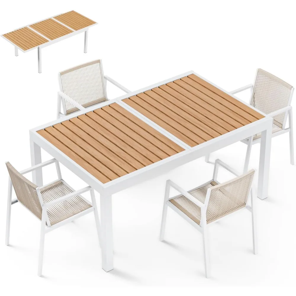 

Patio Dining Set Aluminum Frame Expandable Table and Chairs, 5-Piece Outdoor Dining Set, Adjustable Bistro Outdoor Furniture