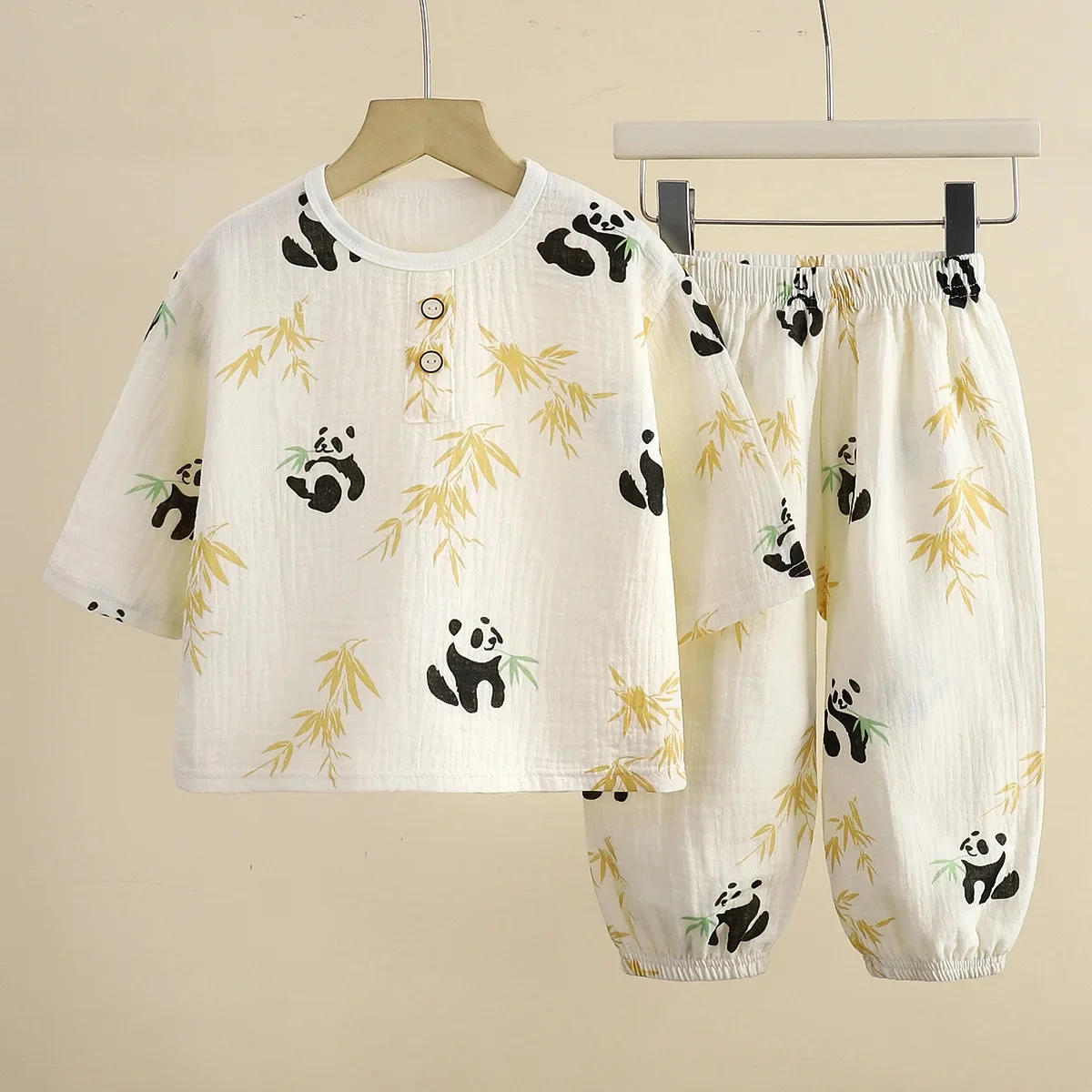 New 2025 Children Summer Thin Cotton Yarn Pajamas Loungewear Boys Girls Cartoon Print Homewear Casual Sleepwear Clothing Set