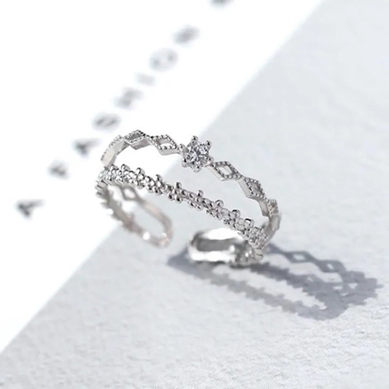 VENTFILLE 925 Sterling Silver Flower Lace Ring Korean Fashion Opening Inlaid CZ Adjustable Rings Valentine's Day Gift image 3