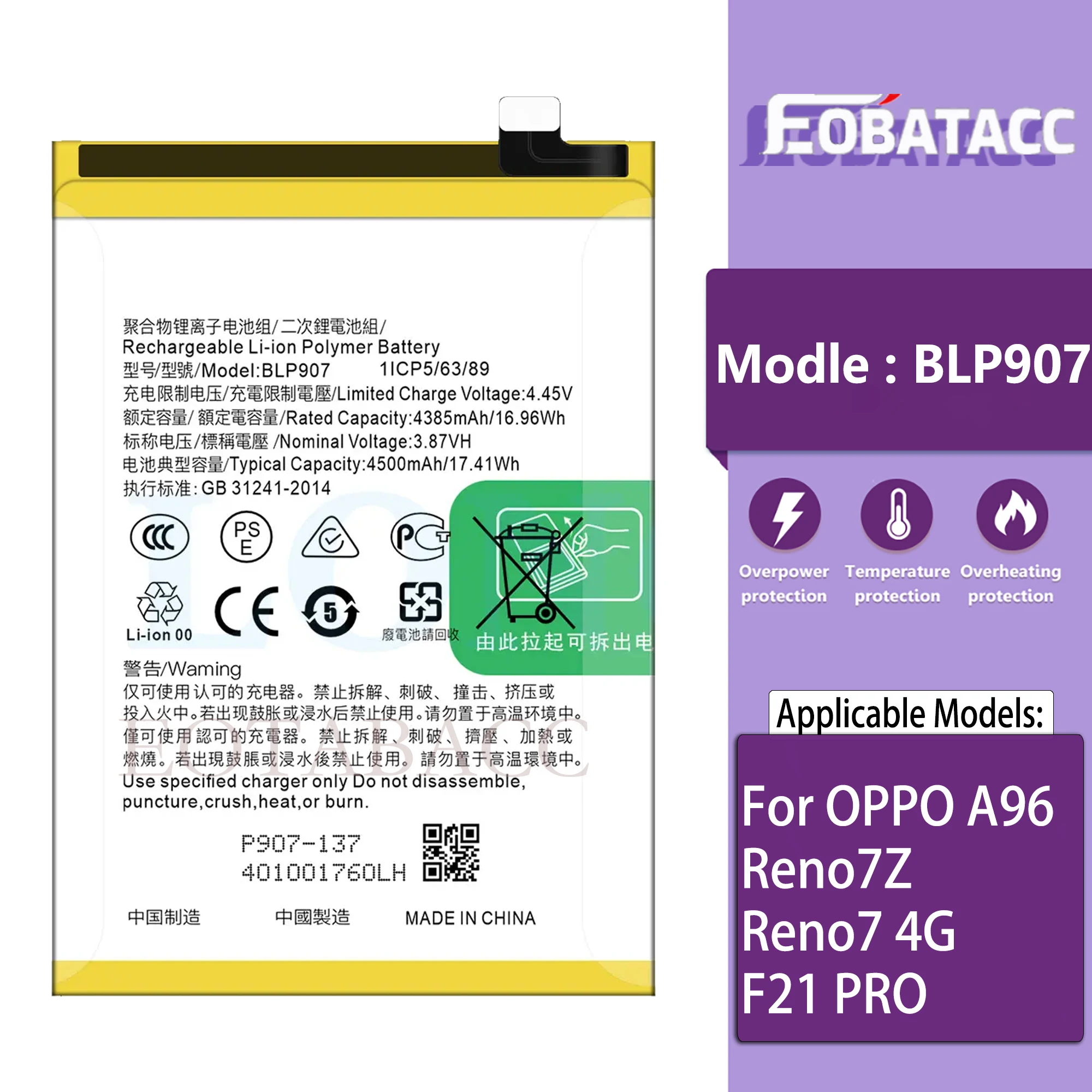 BLP907 907 Battery For OPPO RENO 7Z / Reno 7 Z 5G Repair Part Original Capacity Phone Batteries Bateria