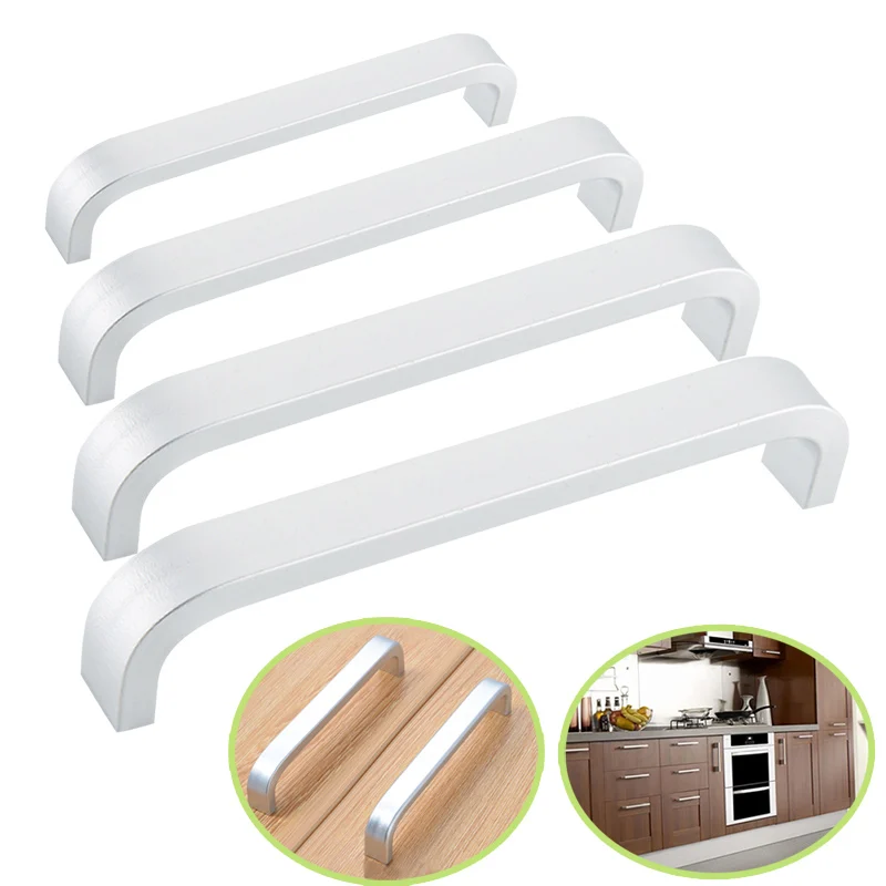 

White Cabinet Handle Square Furniture Hardware Stainless Steel Kitchen Door Knobs Cupboard Wardrobe Drawer Pulls