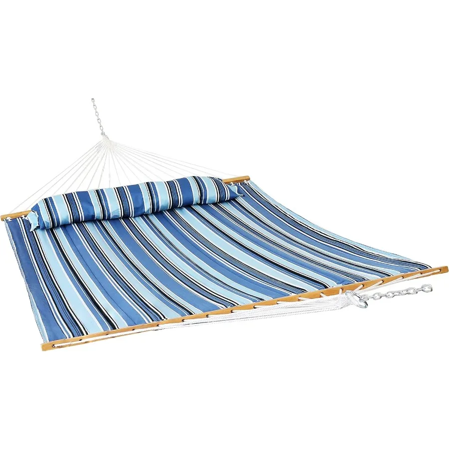 

Sunnydaze Quilted Outdoor Hammock with Spreader Bars - Heavy-Duty 450-Pound Capacity Double Hammock for Outside - Misty Beach I