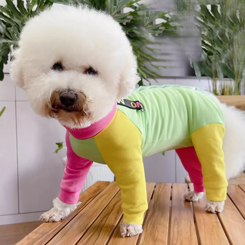 

Новые весенние желто-зеленые комбинезоны для собак, модная повседневная спортивная одежда, хлопковые комбинезоны для маленьких и средних собак, одежда для щенков пуделя
