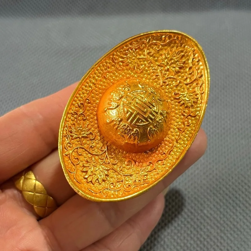 gold for worship, gilded copper ingot two dragons playing with a pearl