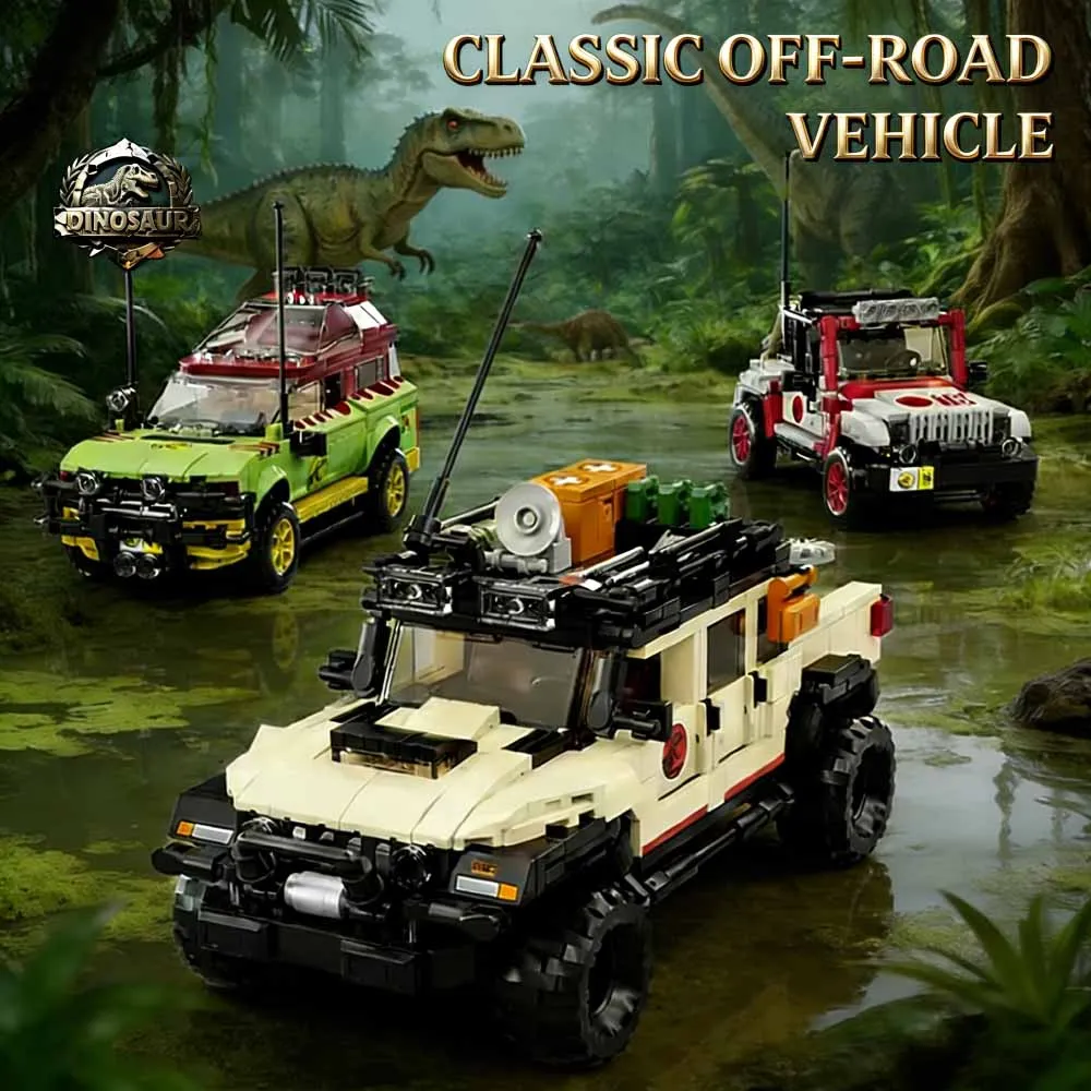 

3 in1 Dinosaurs Adventure Off Road Vehicle Building Blocks Cars Toys Jurassic Series Bricks Sets Gifts for Boys Kid 1632pcs